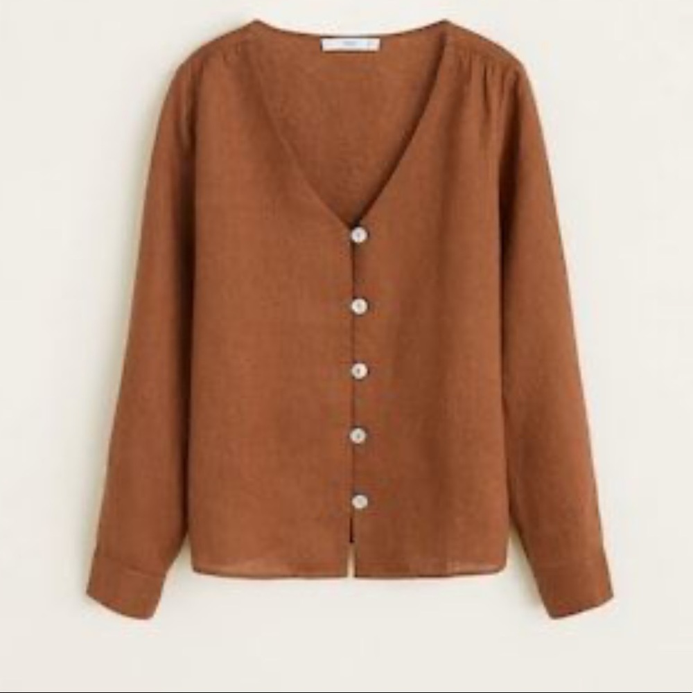 MANGO button linen blend blouse